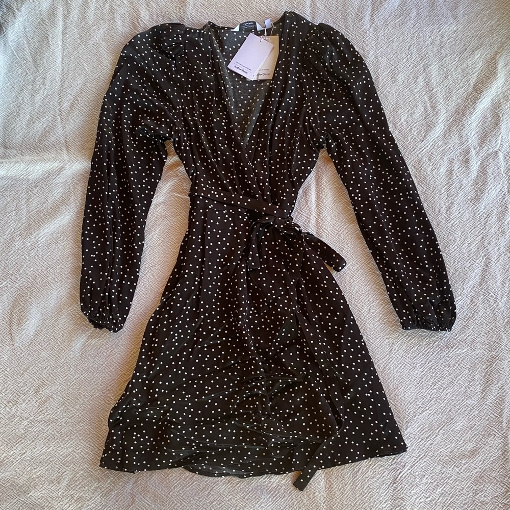 & other stories polka dot satin wrap dress
